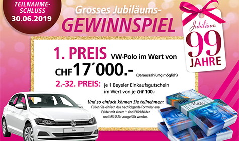 Einen VW-Polo im Wert von CHF 17'000.- oder Beyeler Gutschein gewinnen